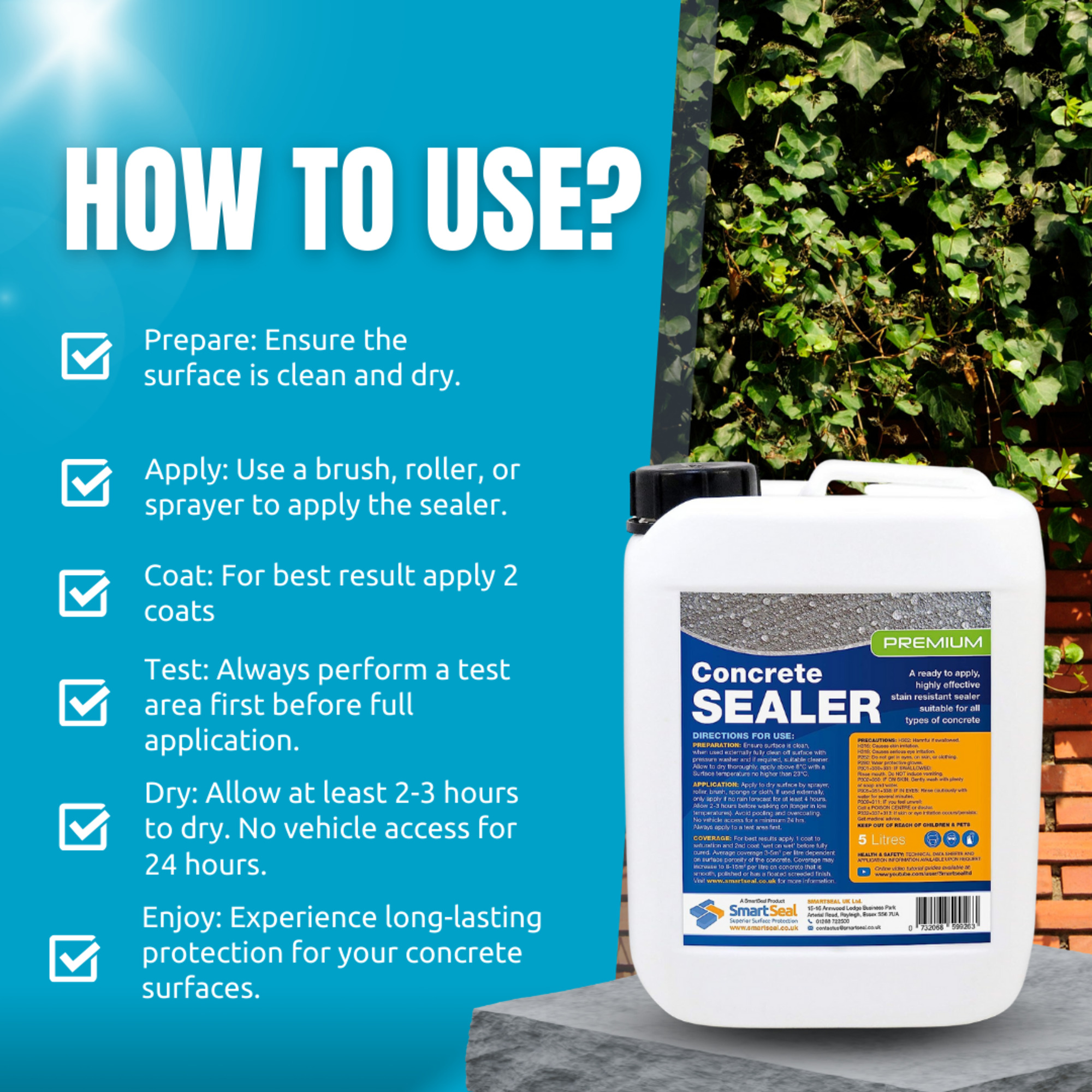 Premium Concrete Sealer (6 Sizes) Smartseal